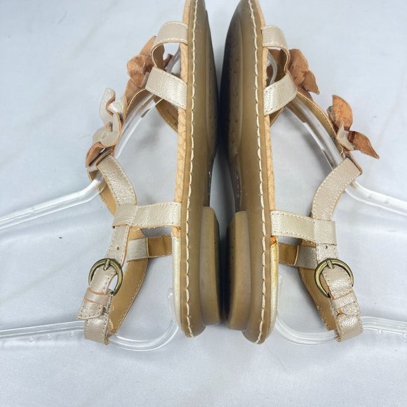 B.O.C. Womens Gold Leather Floral Sandals Adjustable Ankle Strap - Picture 6 of 9
